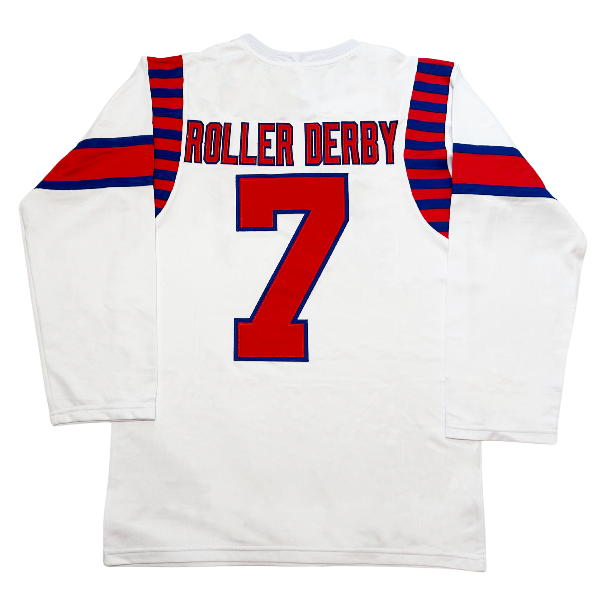 1969 Los Angeles Thunderbirds 1970's Jersey back white with red lettering and number with blue trim #7 Royal Retros