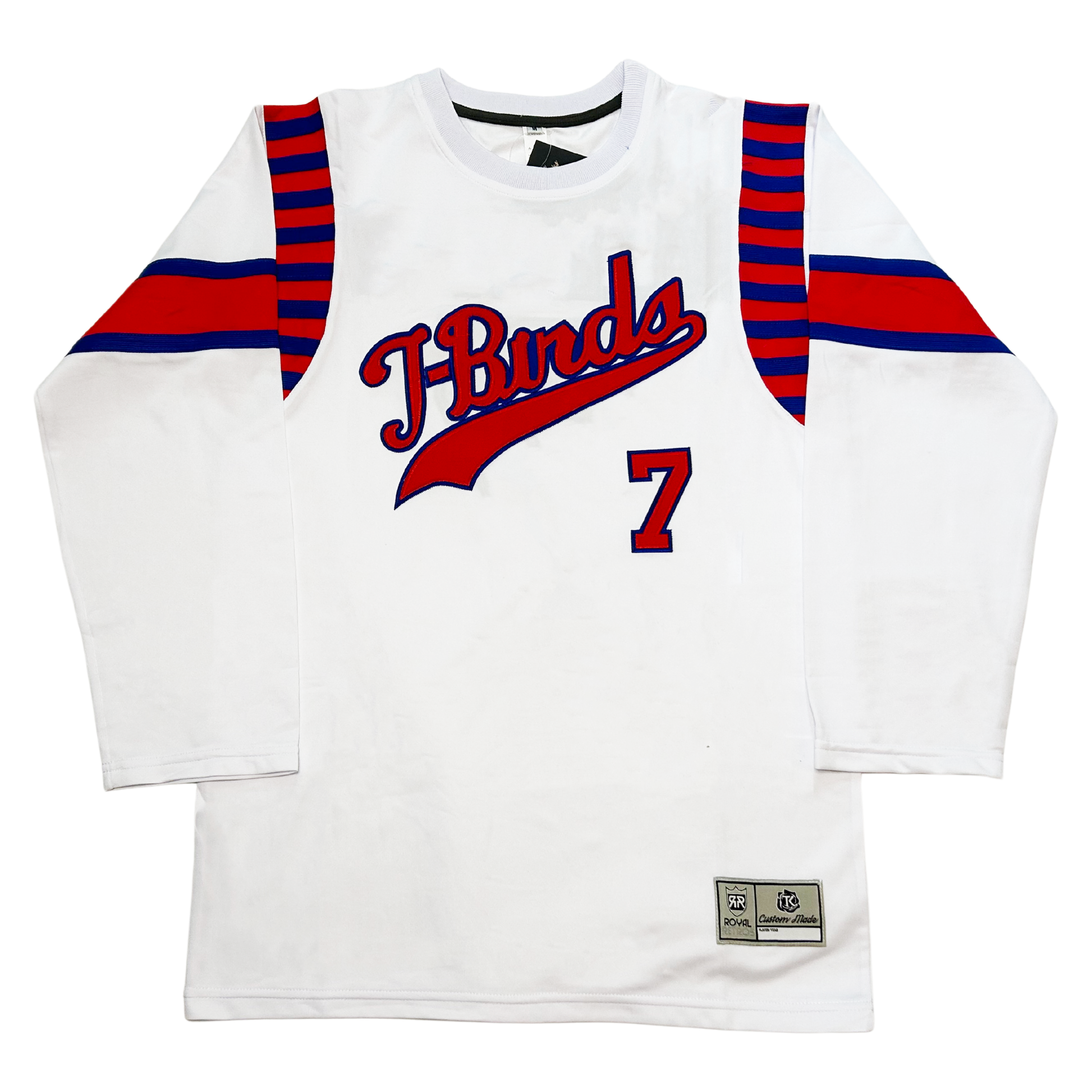 1969 Los Angeles Thunderbirds 1970's Jersey white with red lettering and #7 with blue rim Royal Retros