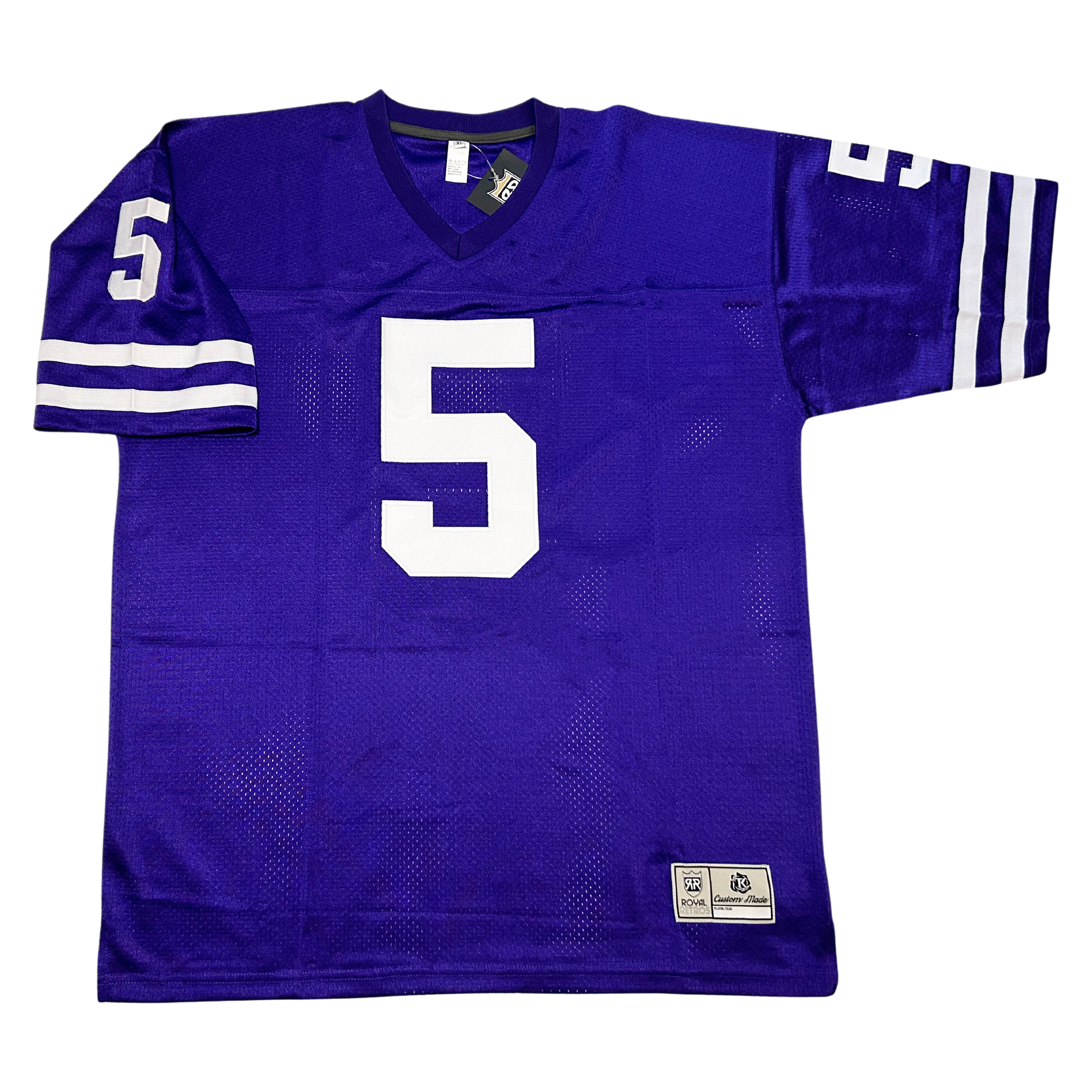 1991 Washington Huskies Football Jersey. Royal blue. Two white bands around lower sleeve. white #5 large on chest, small on sleeves. 