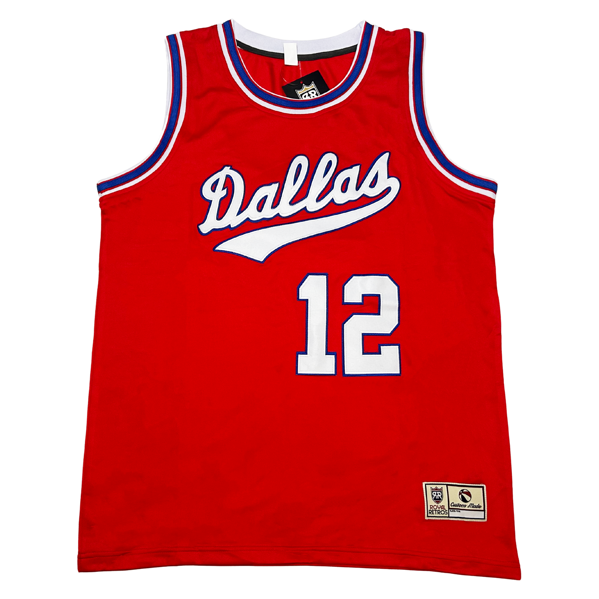 Dallas Chaparrals Jersey red with white letters and numerals #12 blue trim Ryal Retros