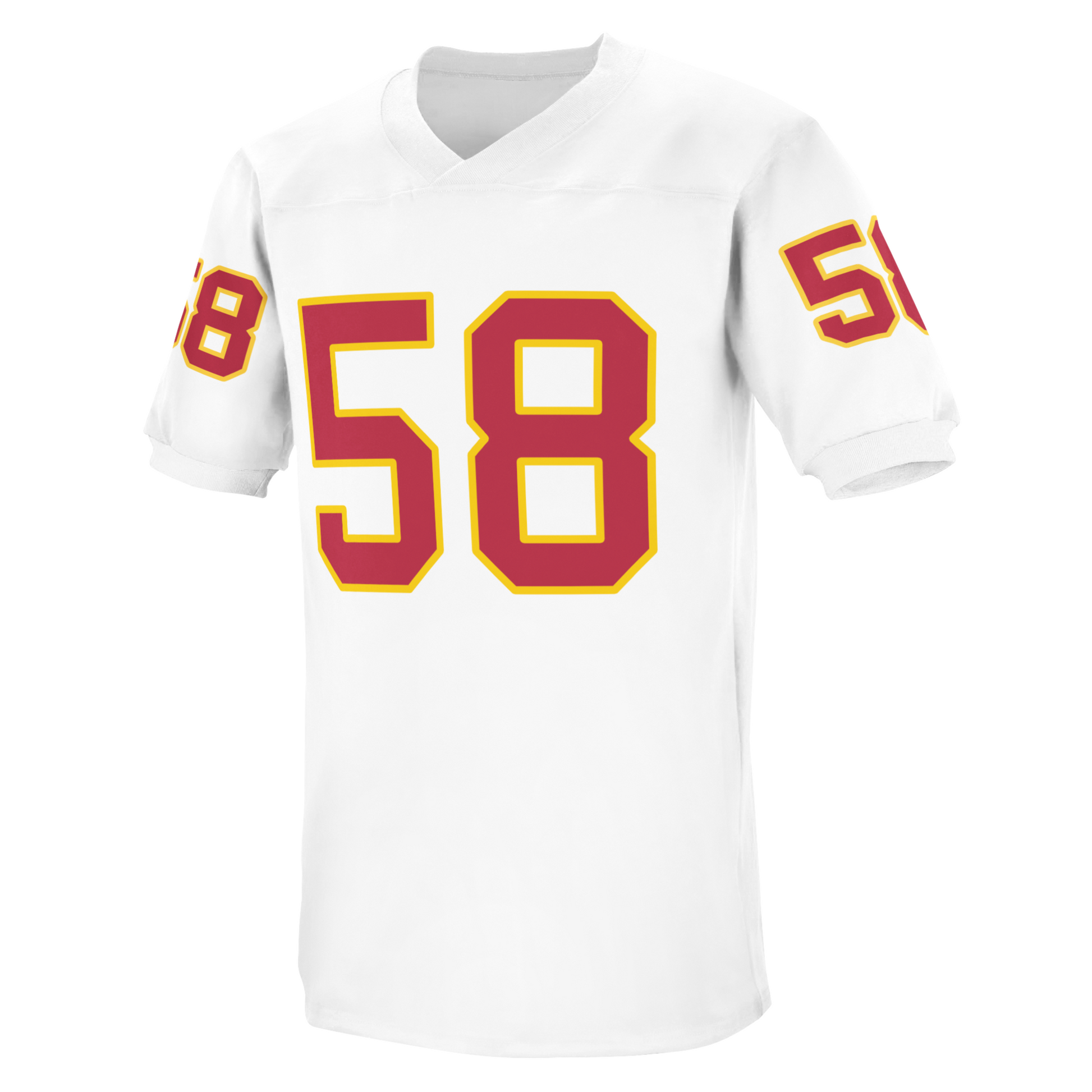 Florida State Seminoles jersey 1990. White. Red #58 with gold trim large on chest, small on sleeves. Royal Retros