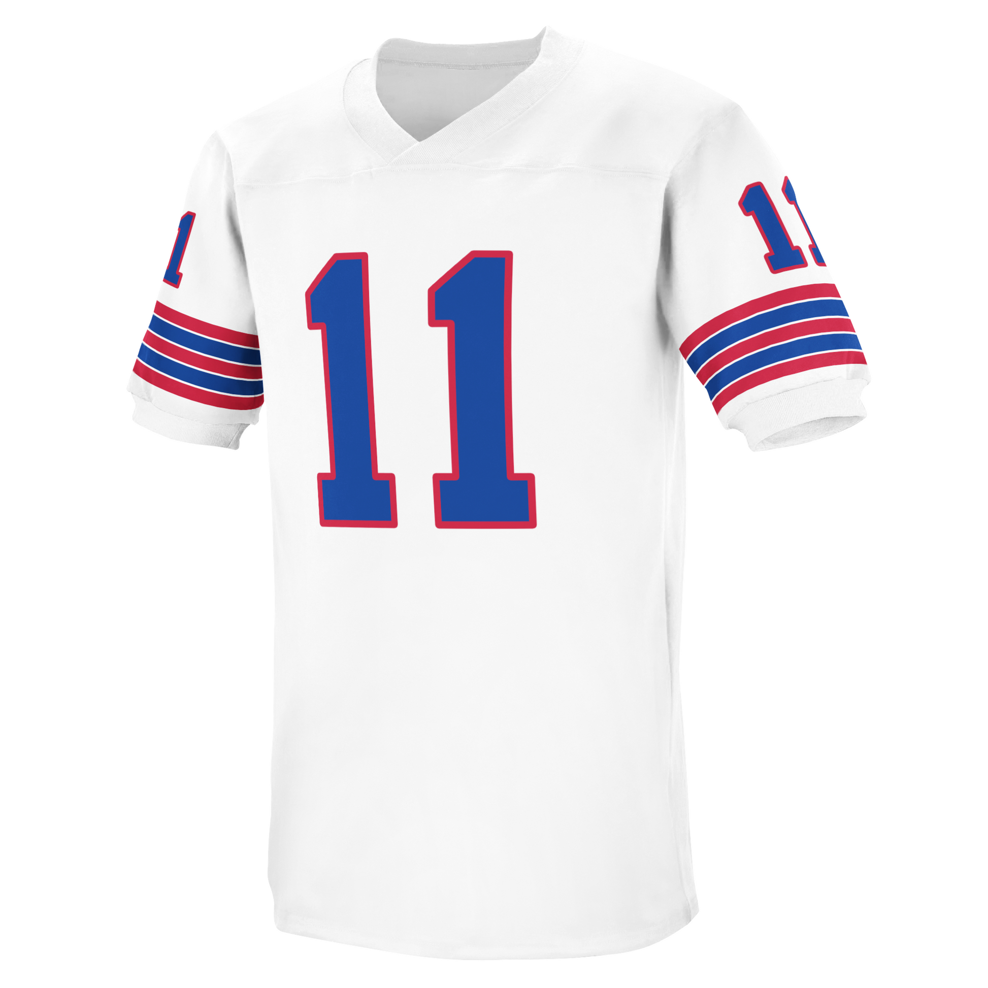 1978 New York Giants jersey. White with red and blue stripes on sleeves. #11 in blue with red trim on chest and sleeves Royal Retros