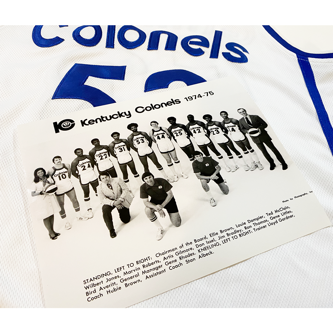 Kentucky Colonels Jersey white with 74-75 team picture Royal Retros